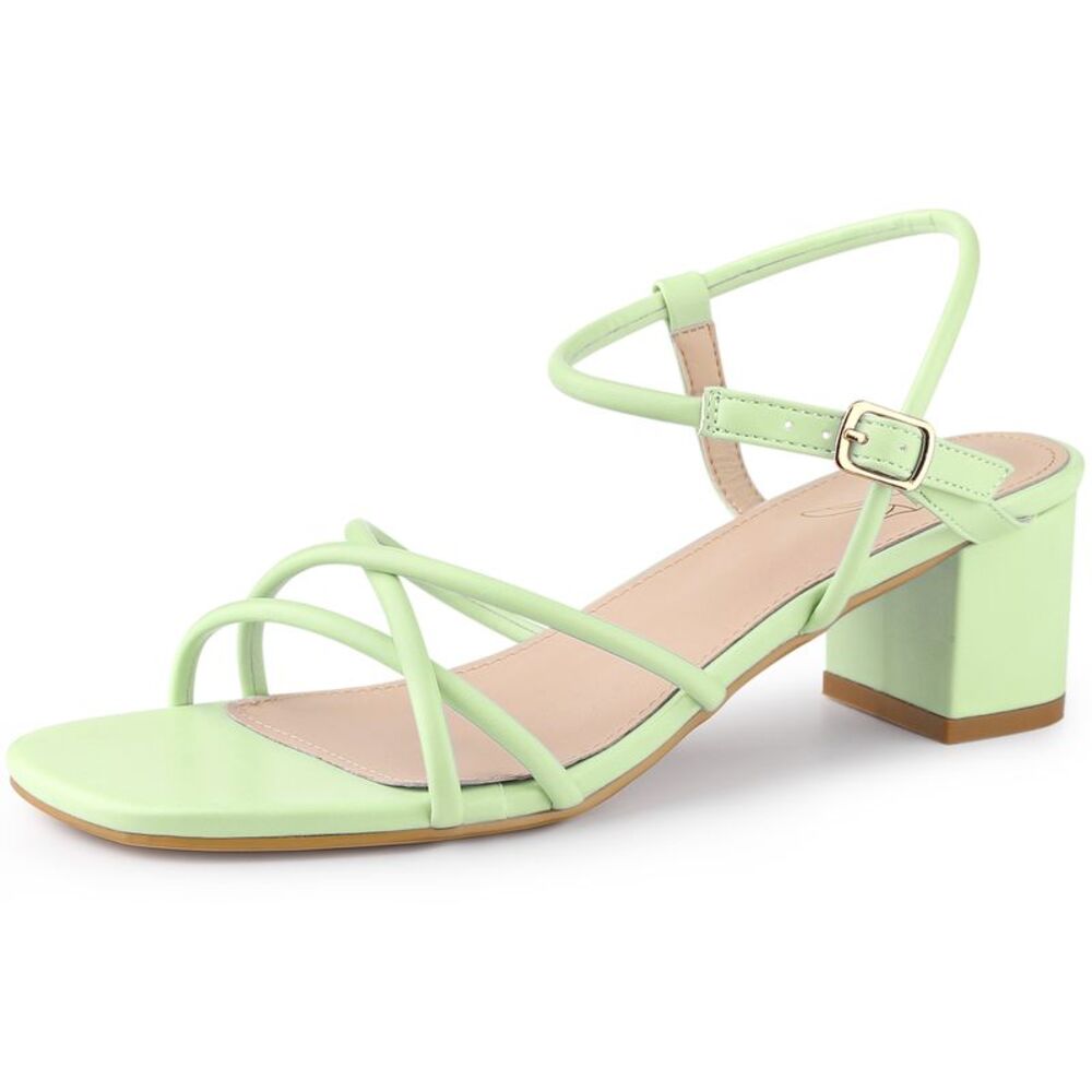 Strappy Heels Square Toe Slingback Chunky Heel Sandals Lime Green